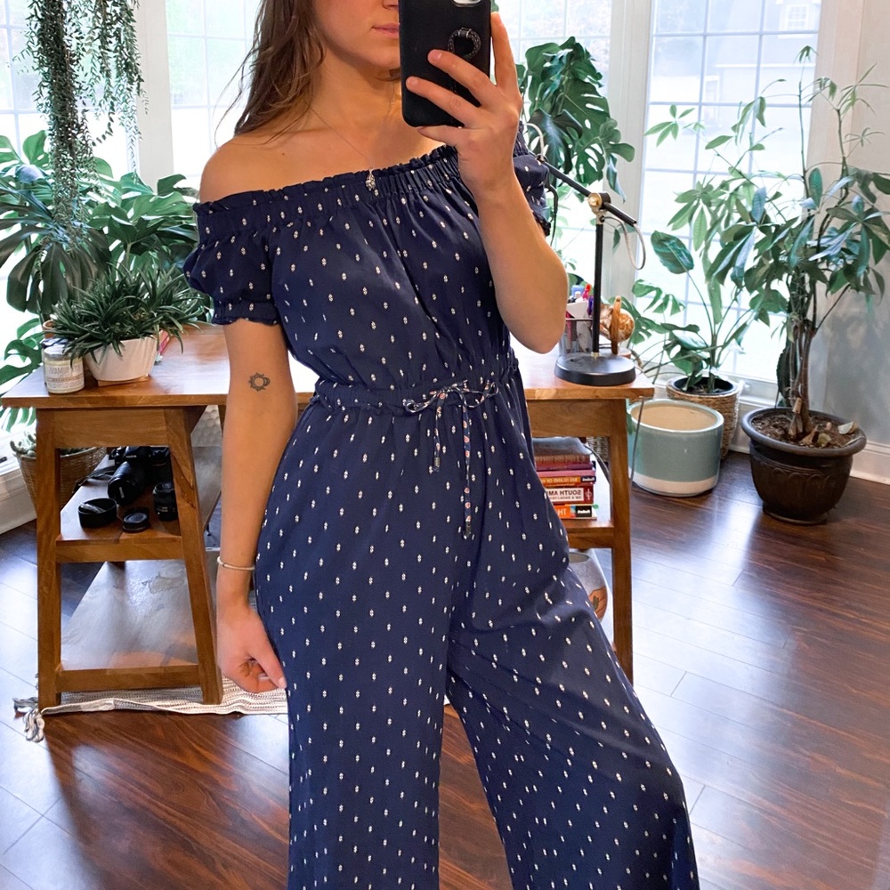 Anthropologie off shoulder jumpsuit